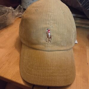 Ralph Lauren Corduroy Polo Player Cap in Tan with Red Accent